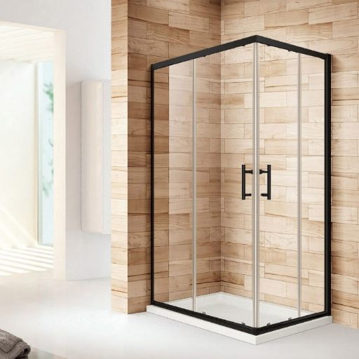 Corner Sliding 70X100X200 Clear Glass 6mm Black Matt Frame